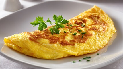 Smooth omelette with delicate highlights, clean editorial lighting