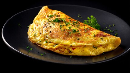Smooth omelette with delicate highlights, clean editorial lighting