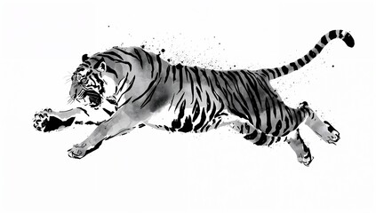Leaping Tiger Ink Brush Illustration