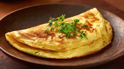 Soft omelette with barely visible curd texture, pale clay background, restrained fine dining style