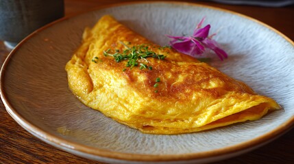 Soft omelette with delicate curvature, warm neutral tones