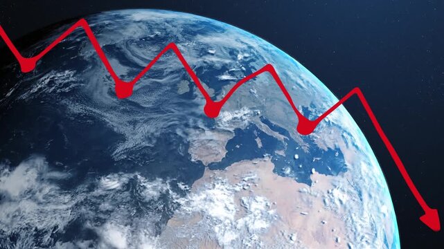 Red graph over close up of a sinning globe against blue background