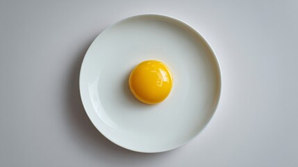 Ultra-minimal omelette on off-white porcelain, emphasis on negative space