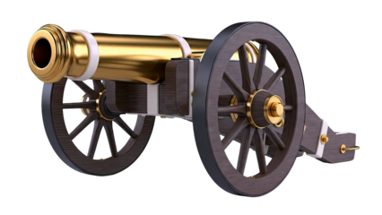 Antique Golden Cannon with Wooden Wheels