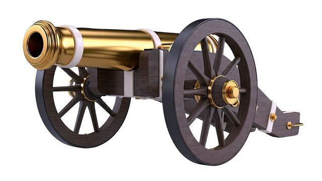 Antique Golden Cannon with Wooden Wheels