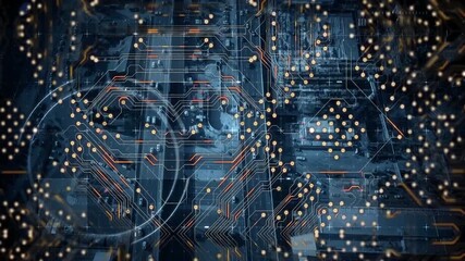 Animation of network of connections over cityscape