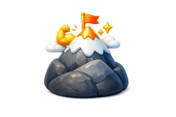 Mountain peak achievement with flag symbolizing success and strength