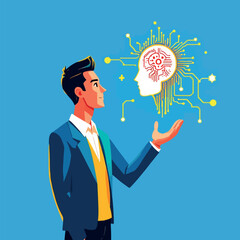 Vsai man holding artificial intelligence brain circuit diagram