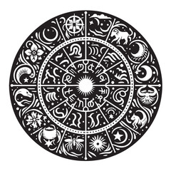 Black Zodiac Circle Silhouette Vector, High Quality Illustration on White Background