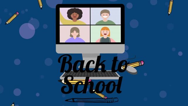 Animation of school items icons over network of connections