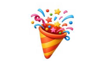 Festive party popper with colorful confetti and stars for celebration design