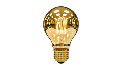 A brilliantly glowing vintage style golden light bulb on a transparent background