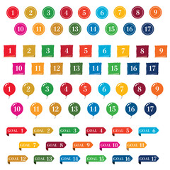 SDGsカラーを使ったアイコンセット。白背景にベクターイラスト。