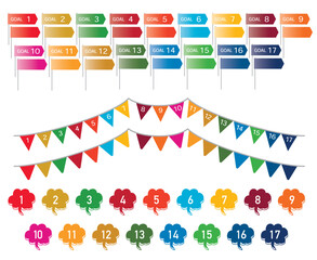 SDGsカラーを使ったアイコンセット。白背景にベクターイラスト。