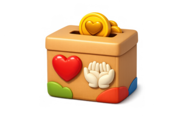 Heartfelt donation box design with coins and hands illustration for charity and fundraising campaigns