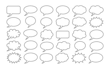 Collection of various speech bubbles and thought clouds in different shapes and styles.