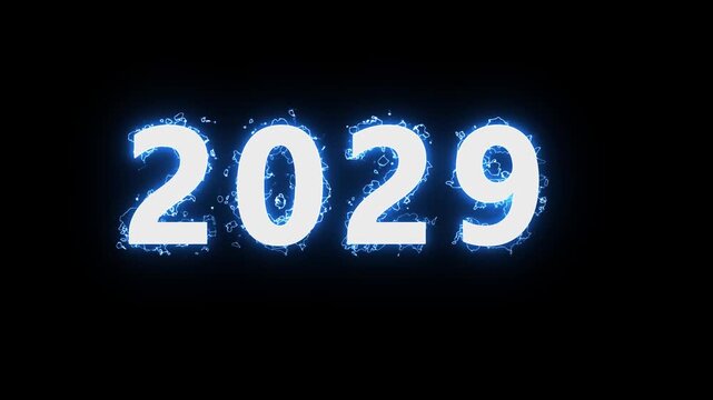 2029 neon line text. neon text animation, Abstract neon text Glowing neon number text background 4k video animation.. black background and blue color text.4k video.