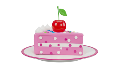 Pink Polka Dot Cake Slice with Cherry on Top