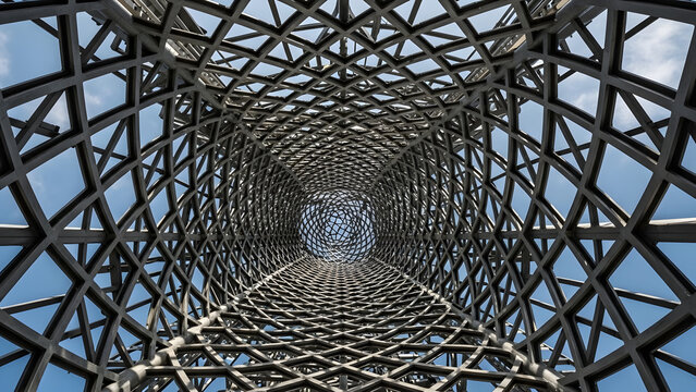 Abstract Spiral Tunnel Structure with Metallic Geometric Framework