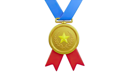 Gold Medal with Blue Ribbon and Red Streamers