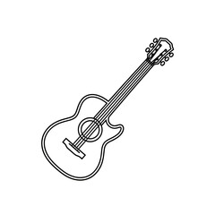 Obraz premium Acoustic guitar outline, simple line drawing, musical instrument icon