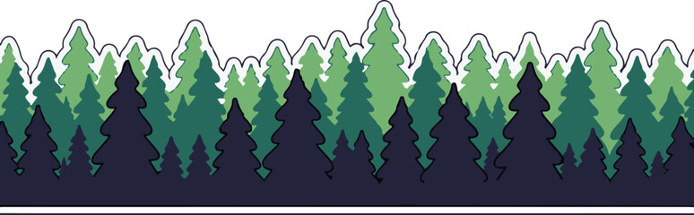 Obraz premium A stylized forest scene with varying shades of green evergreen trees