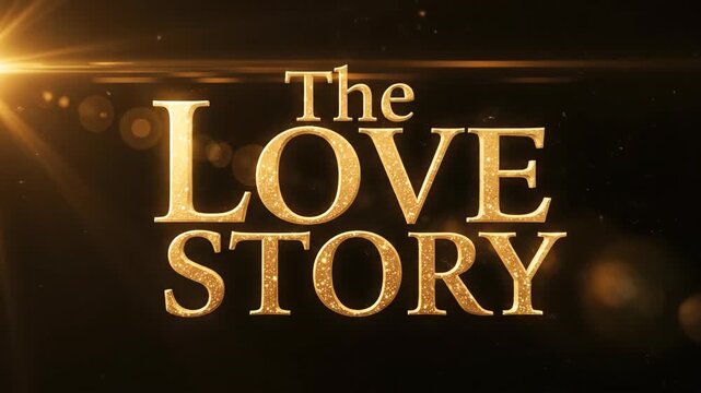 "The LOVE STORY" golden glitter cinematic animation. Romantic title opener for weddings and special events