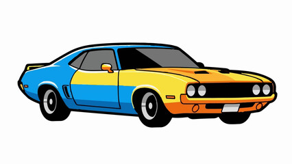 Fototapeta premium A stylized, pixelated image of a vintage muscle car, half blue and half yellow