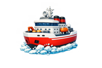 Cartoon arctic icebreaker navigating icy waters – winter maritime adventure illustration