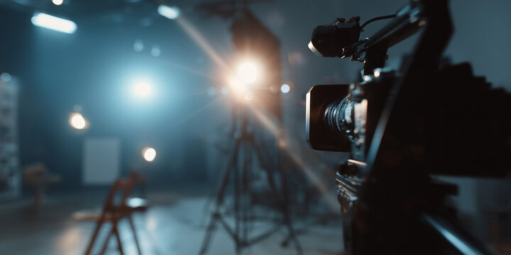 A Film Studio with Lighting Equipment and camera is in the frame 