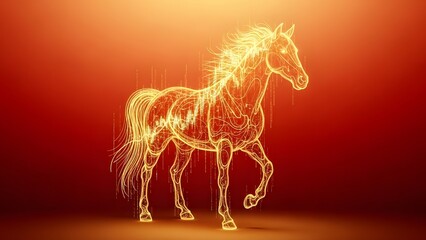 Fototapeta premium Abstract Flowing Gold Silk Forming Horse Shape for Luxury Chinese New Year 2026 Background