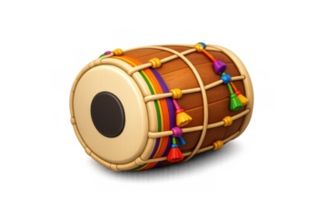 Traditional dholak icon with colorful tassels for cultural music themes and festive designs