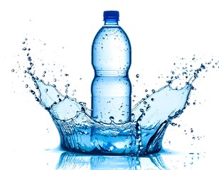 Water Bottle Splashing with Fresh Water Isolated on White
