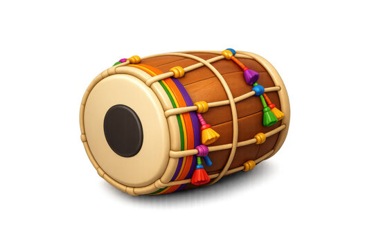 Traditional dholak icon with colorful tassels for cultural music themes and festive designs