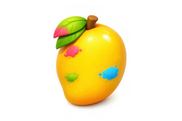 Vibrant cartoon mango icon with colorful splashes for creative design