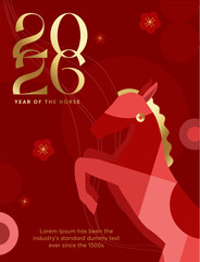 Happy New Year 2026 Horse Graphic Set&ndash; Abstract Geometric Pattern Style