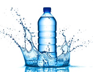 Water Bottle Splashing with Fresh Water Isolated on White