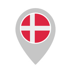 Map marker icon featuring the Danish flag. Suitable for travel, navigation, geography, tourism, logistics, and modern location-based design projects