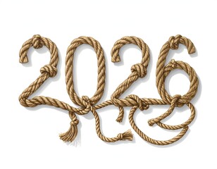 Numbers "2026" creatively formed with brown rope on white background