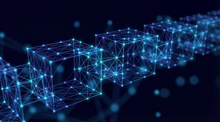 Blockchain Digital Pathway: An abstract, interconnected network of digital blocks, illustrating the architecture of a blockchain with futuristic glow and cutting-edge design. 