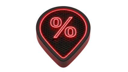 Red illuminated percentage symbol on a dark background