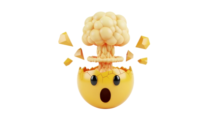 Yellow egg with surprised face exploding with cream and shards