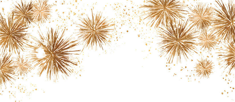 Festive golden fireworks set on a transparent background