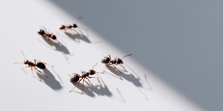 A group of ants, marching in a row, casting a shadow