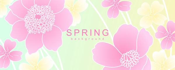 Spring floral background. Minimalist card cover template with abstract flowers. Art design for social media, banner, card, ads