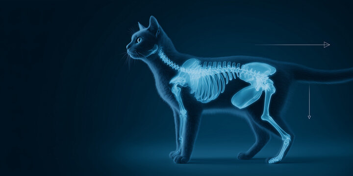 A cat X-ray, showcasing its skeletal structure in a detailed and unique manner. This image allows for an inside look at animal anatomy