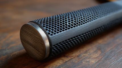 A black object with a silver top