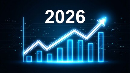 Digital business growth chart predicts positive financial trends and successful outcomes for the year 2026