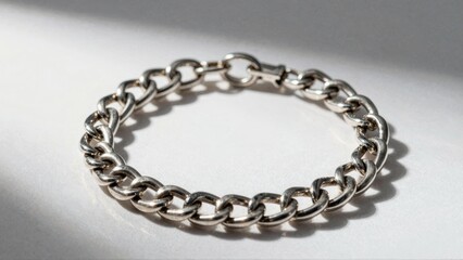 Obraz premium Silver chain bracelet on white surface