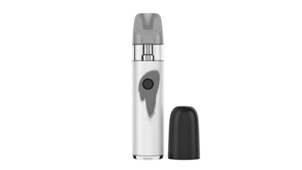 White Pod Vape with Gray Spray Paint Design and Black Cap